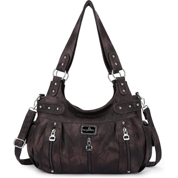 Versatile Faux Leather Hobo Satchel with Adjustable Strap - 3 Carrying Styles - Picture 1 of 6
